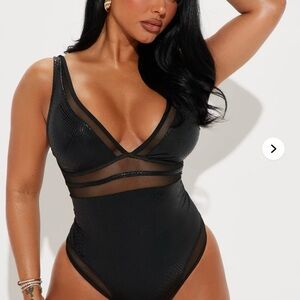 NWOT Black Mesh Cutout One-Piece Swimsuit